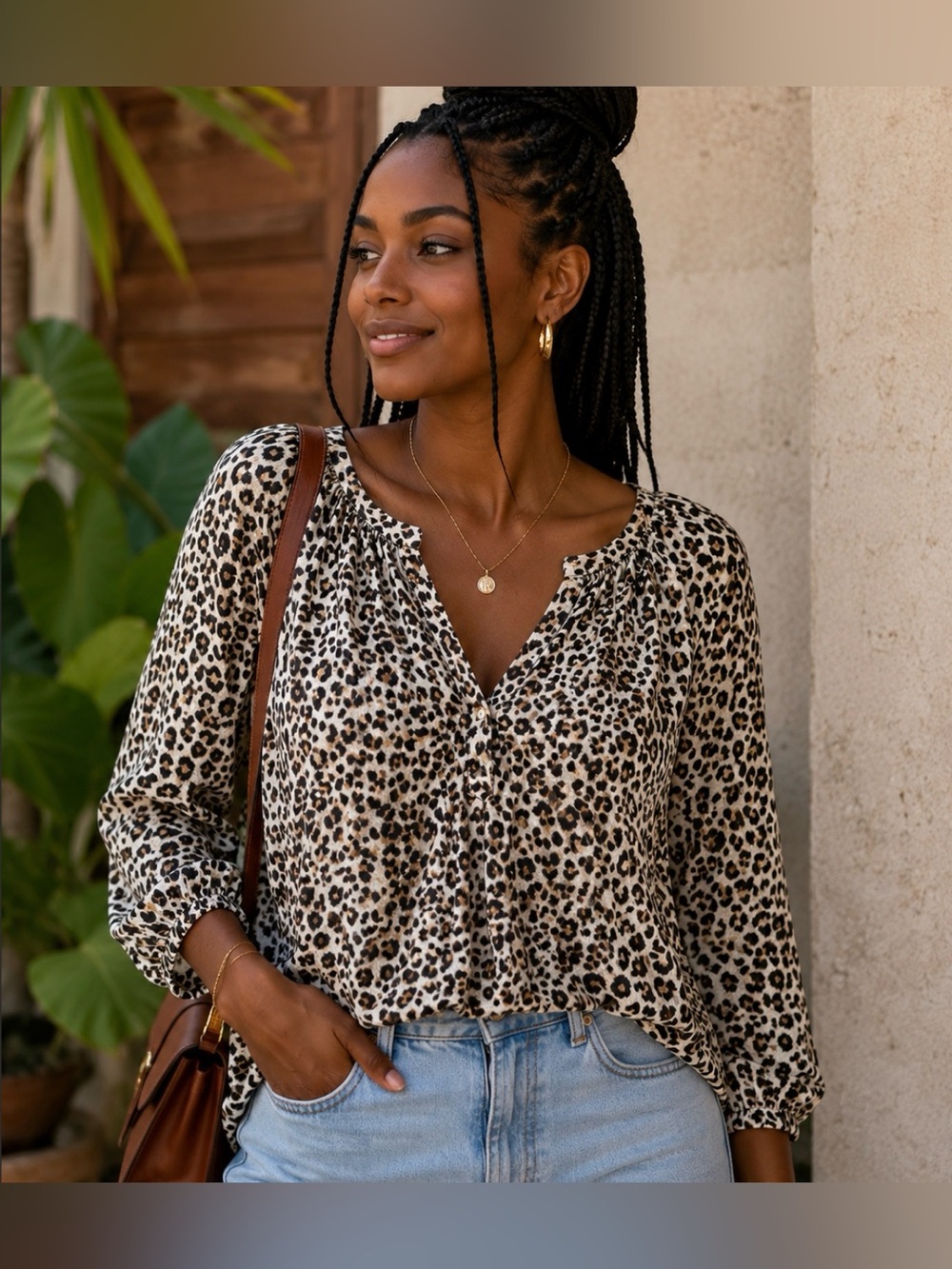 Old Navy Cheetah Print Blouse Top Size L